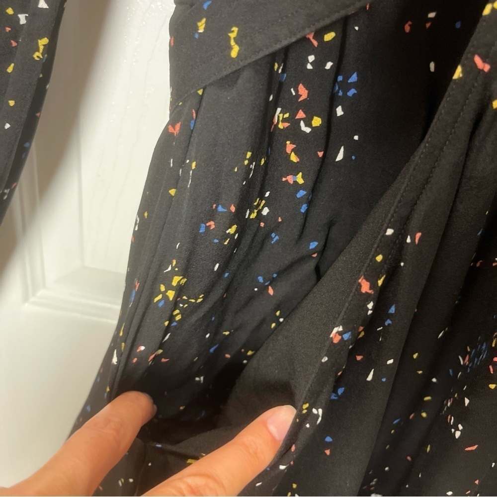 A.L.C Samantha Midi Black Dress with Multicolor Speckles, long Sleeve, 100% silk - Picture 4 of 16